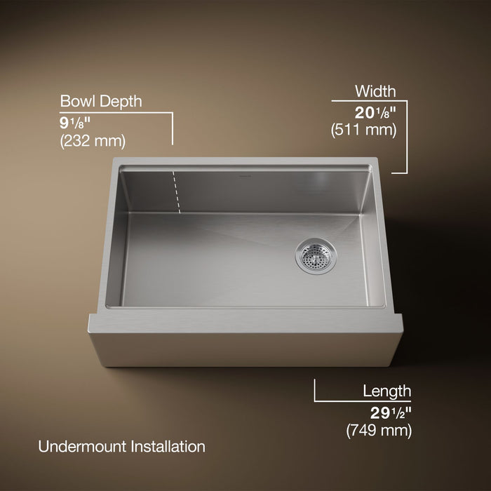 KOHLER K-33655-PC Strive 29-1/2" undermount single-bowl farmhouse workstation kitchen sink
