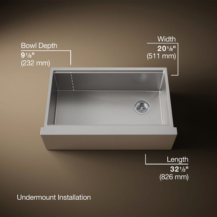 KOHLER K-33656-PC Strive 32-1/2" undermount single-bowl farmhouse workstation kitchen sink