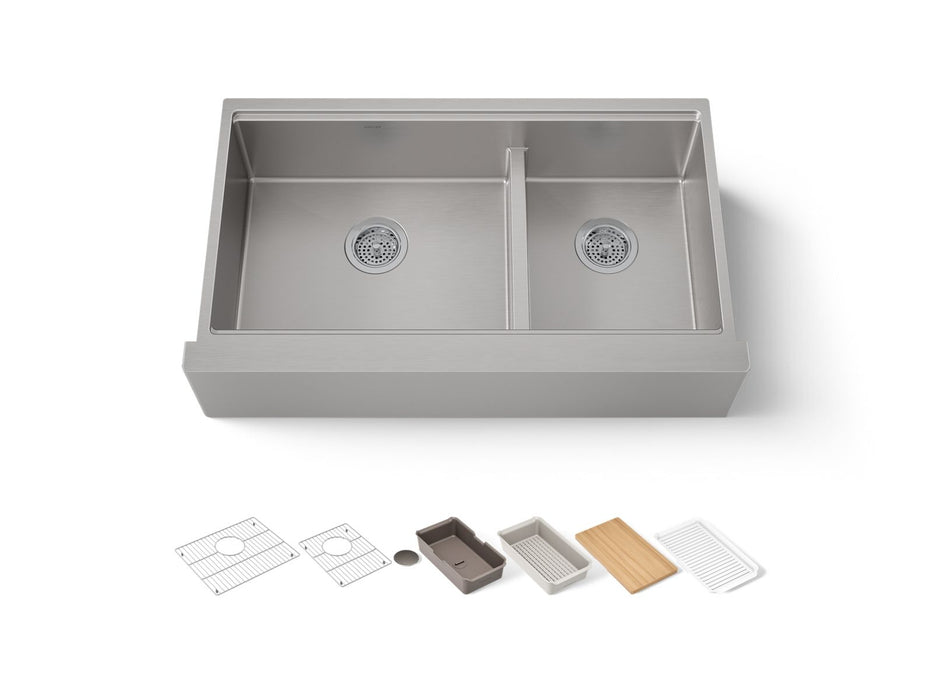 KOHLER K-33658-PC Strive Smart Divide 35-1/2” undermount double-bowl farmhouse workstation kitchen sink