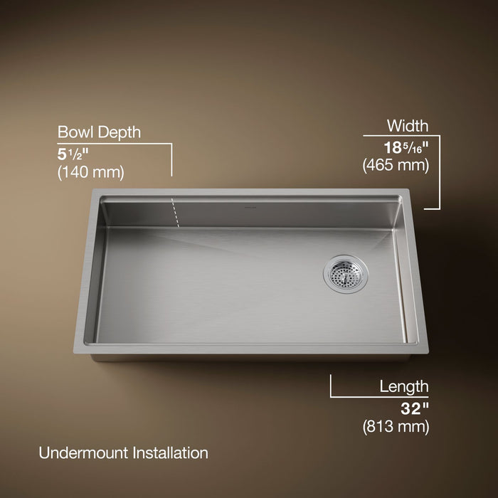 KOHLER K-33663-PC Strive 32" undermount single-bowl workstation kitchen sink