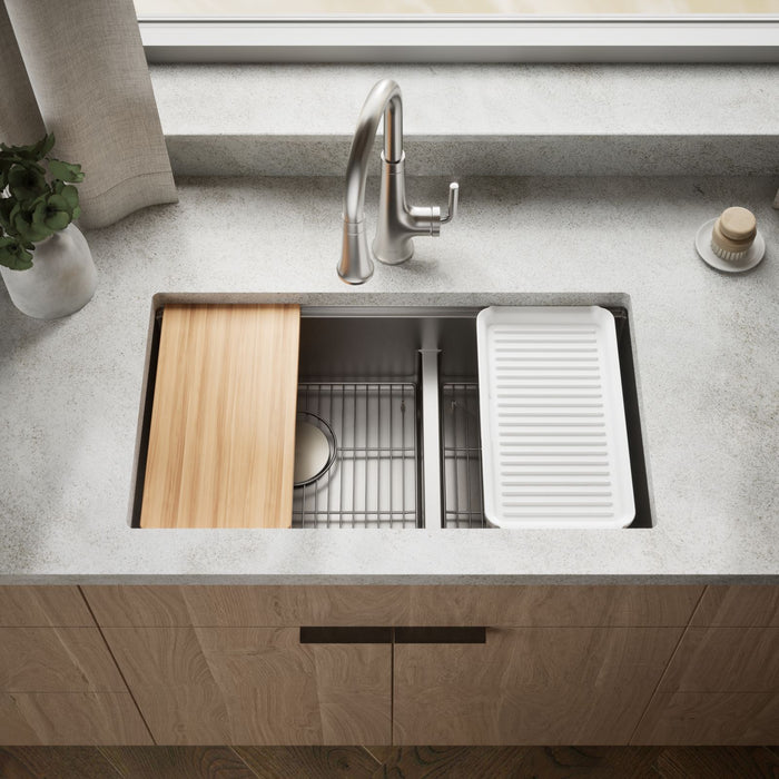 KOHLER K-33664-PC Strive Smart Divide 32" undermount double-bowl workstation kitchen sink