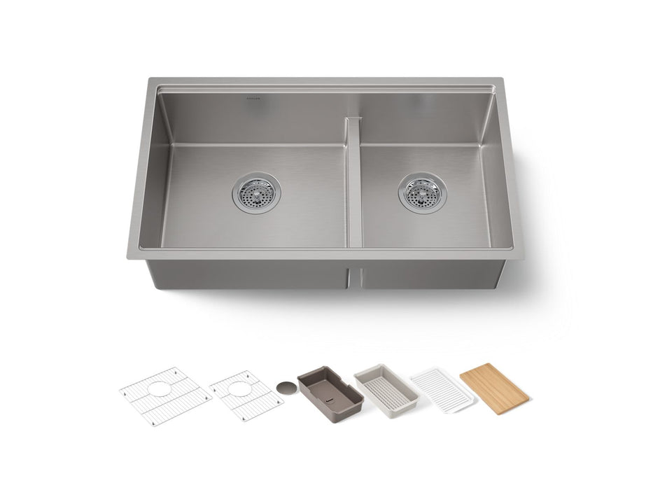 KOHLER K-33664-PC Strive Smart Divide 32" undermount double-bowl workstation kitchen sink