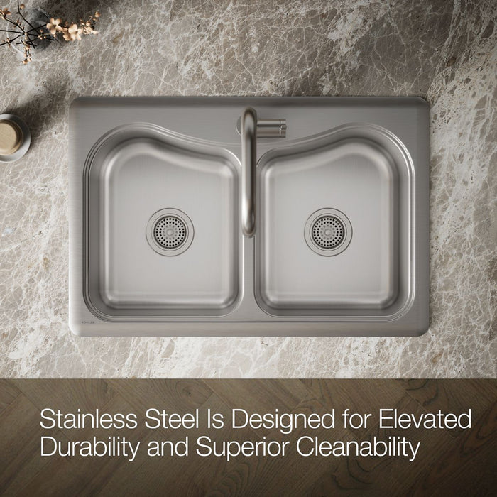 KOHLER K-3369-1 Staccato 33" top-mount double-bowl kitchen sink, stainless steel - view 4