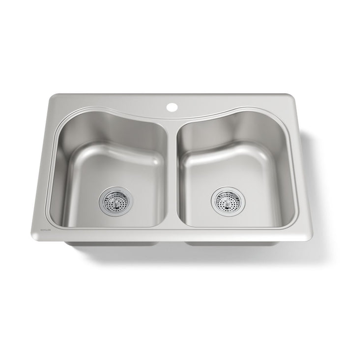 KOHLER K-3369-1 Staccato 33" top-mount double-bowl kitchen sink, stainless steel - view 5
