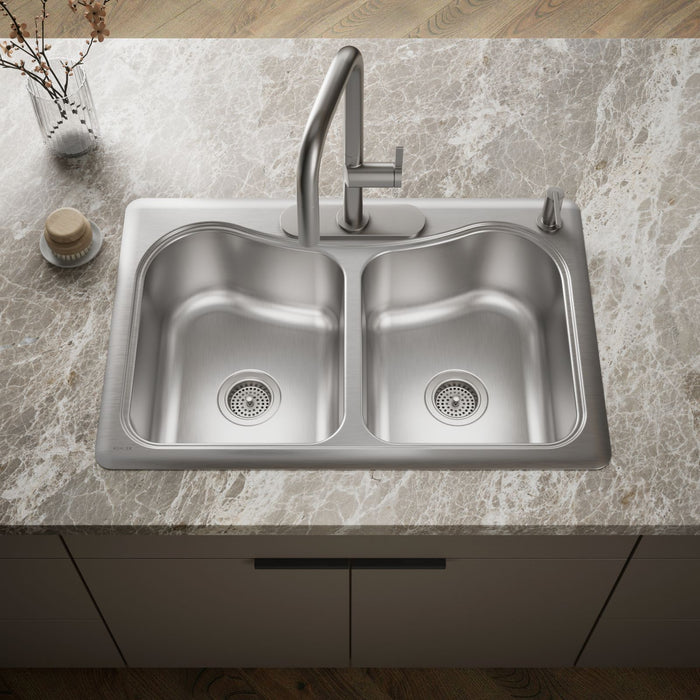 KOHLER K-3369-4 Staccato 33" top-mount double-bowl kitchen sink