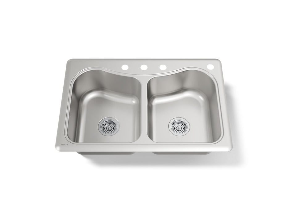 KOHLER K-3369-4 Staccato 33" top-mount double-bowl kitchen sink