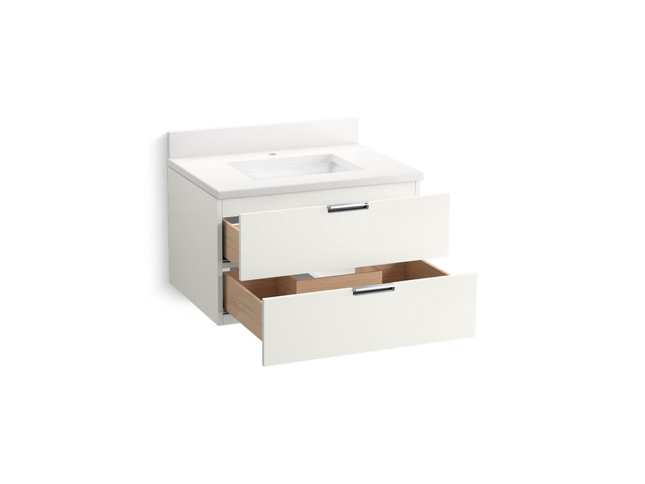 Kohler Maxstow 30" wall-hung bathroom vanity cabinet with sink and quartz top