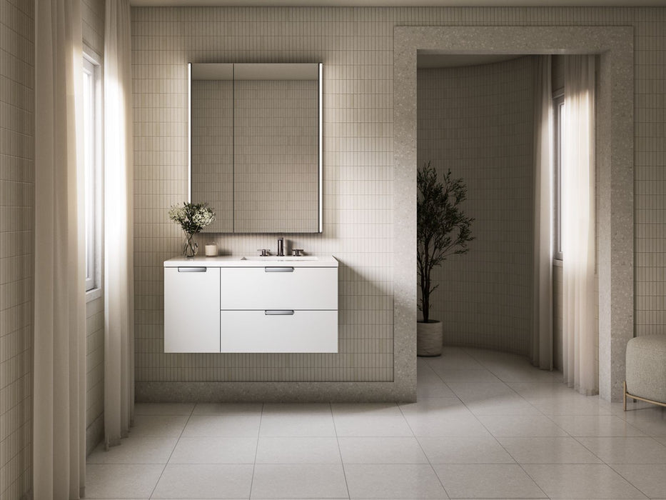Kohler Maxstow 36" wall-hung bathroom vanity cabinet with sink and quartz top