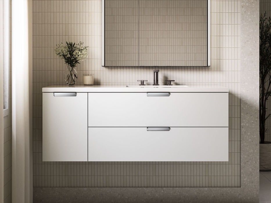 Kohler Maxstow 48" wall-hung bathroom vanity cabinet with sink and quartz top