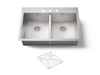 KOHLER K-3820-3 Vault 33" top-/undermount double-bowl kitchen sink, stainless steel