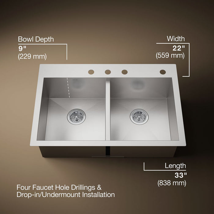 Kohler Vault 33" top-/undermount double-bowl kitchen sink