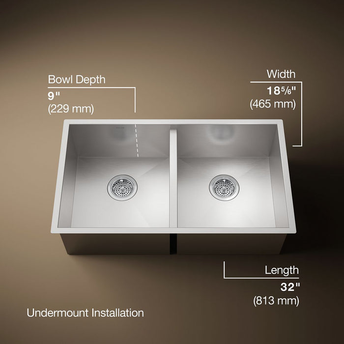 KOHLER Vault 32" undermount double-bowl kitchen sink