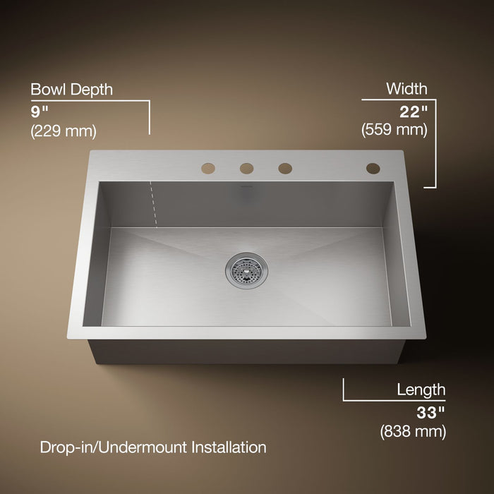 KOHLER K-3821-4 Vault 33" top-/undermount single-bowl kitchen sink
