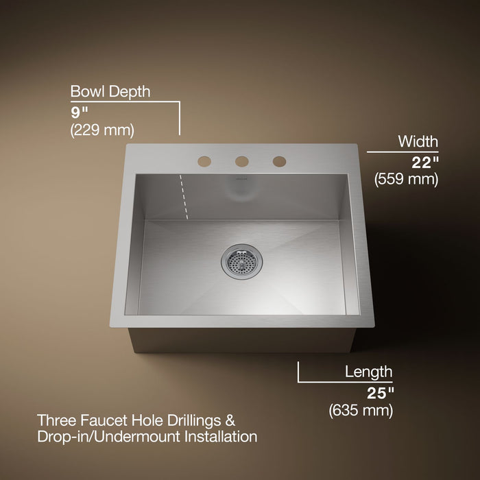 KOHLER K-3822-3 Vault 25" top-/undermount single-bowl kitchen sink