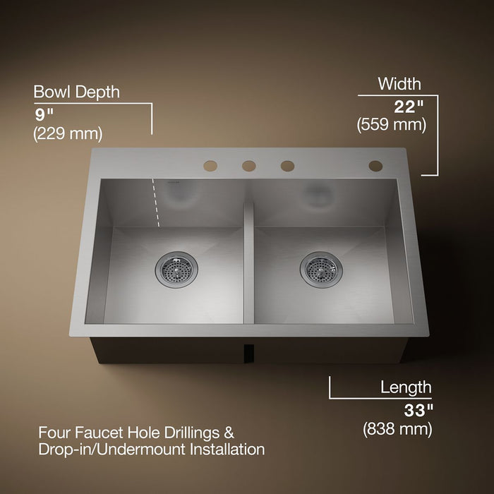 Kohler Vault Smart Divide 33" top-/undermount double-bowl kitchen sink