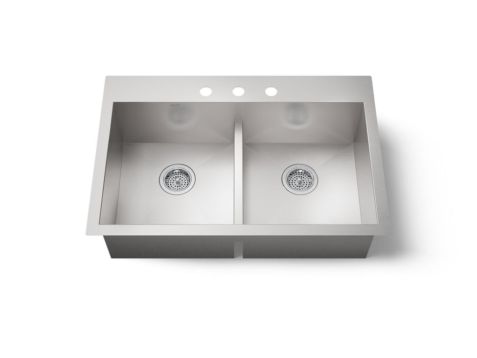 KOHLER K-3838-3 Vault Smart Divide 33" top-/undermount double-bowl kitchen sink