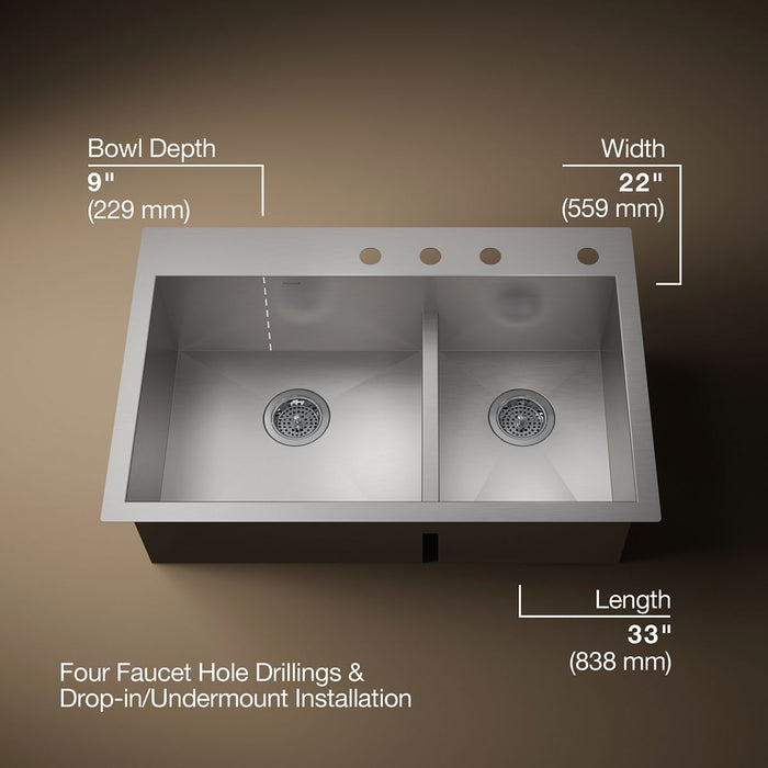 Kohler Vault Smart Divide 33" top-/undermount double-bowl kitchen sink