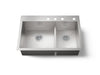 KOHLER K-3839-4 Vault Smart Divide 33" top-/undermount double-bowl kitchen sink