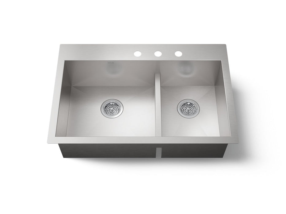 KOHLER K-3839-3 Vault Smart Divide 33" top-/undermount double-bowl kitchen sink