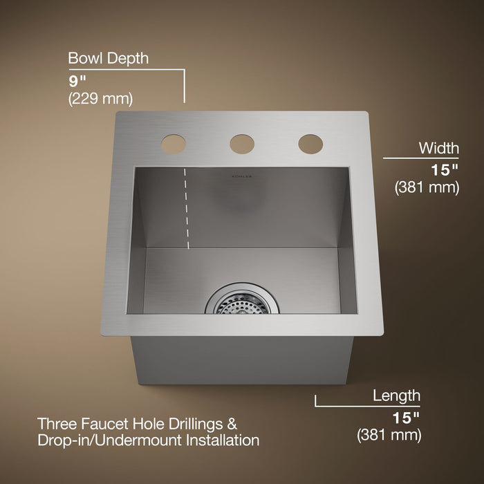 KOHLER K-3840-3 Vault 15" top-/undermount bar sink