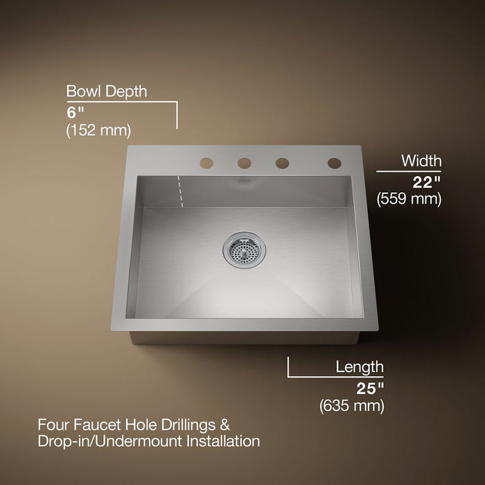Kohler Vault 25" top-/undermount single-bowl kitchen sink