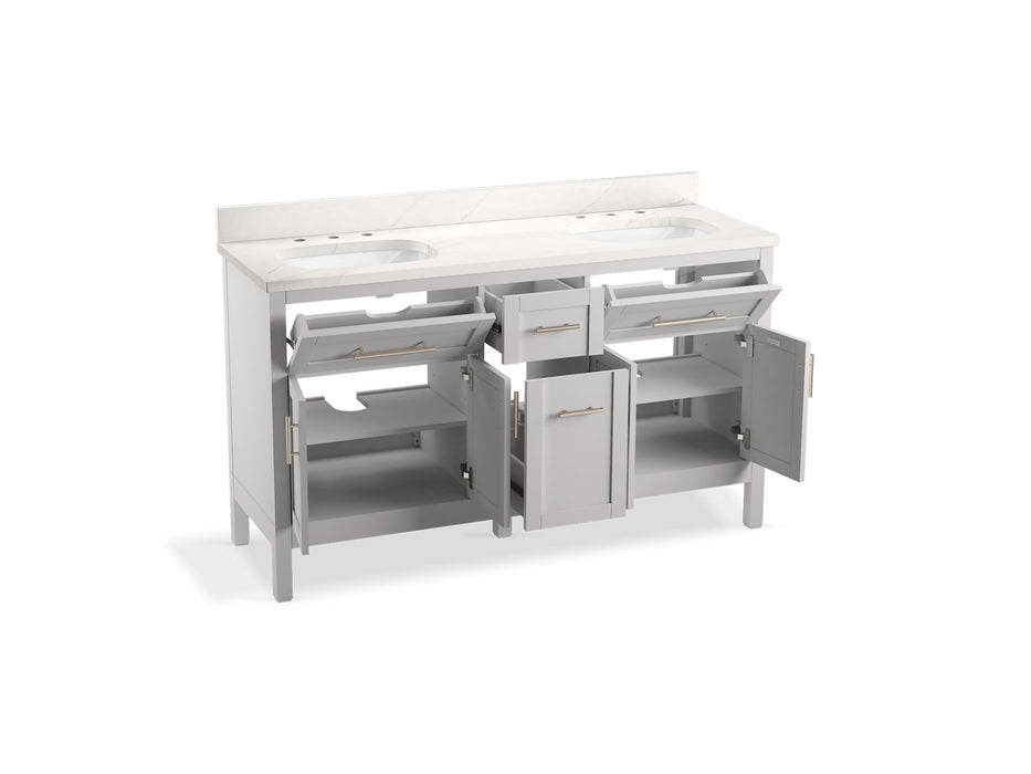 Kohler Hadron 60" bathroom vanity cabinet with sinks and quartz top