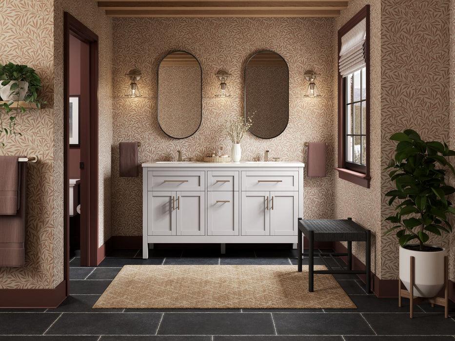Kohler Hadron 60" bathroom vanity cabinet with sinks and quartz top