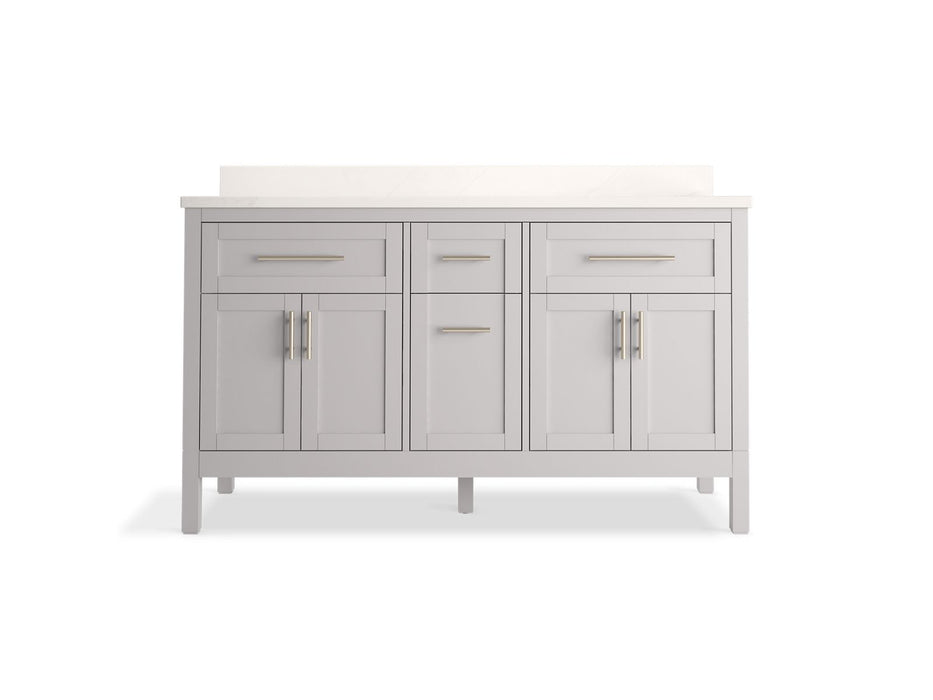 Kohler Hadron 60" bathroom vanity cabinet with sinks and quartz top