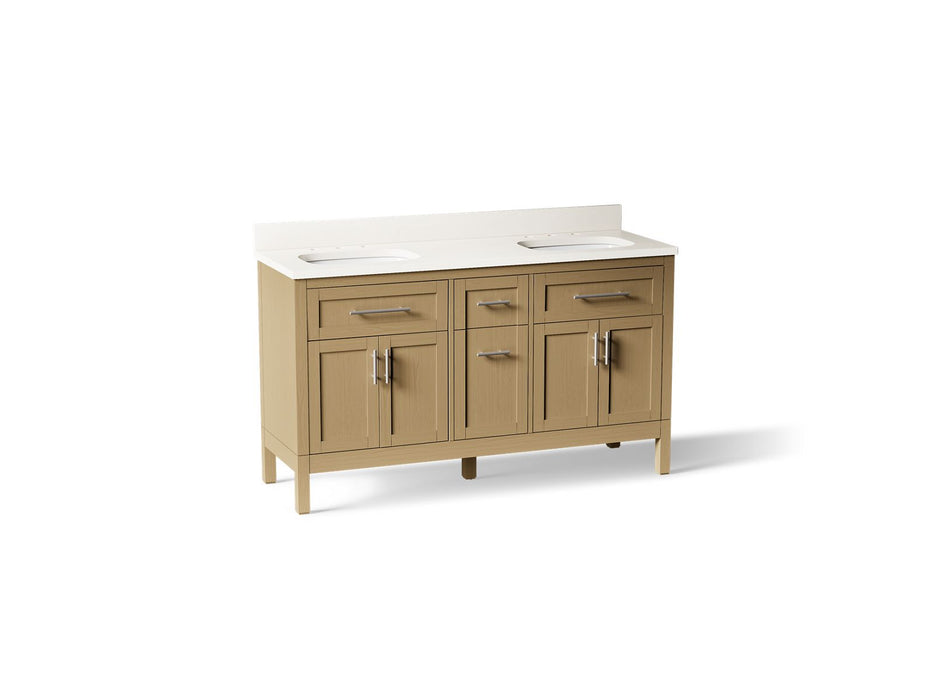 Kohler Hadron 60" bathroom vanity cabinet with sinks and quartz top