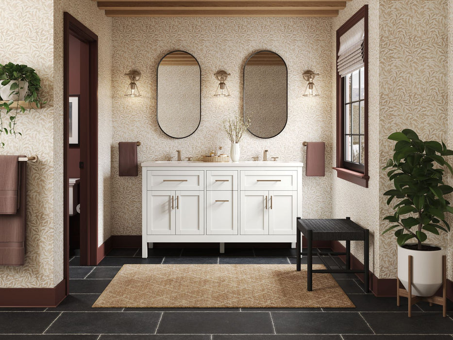 Kohler Hadron 60" bathroom vanity cabinet with sinks and quartz top