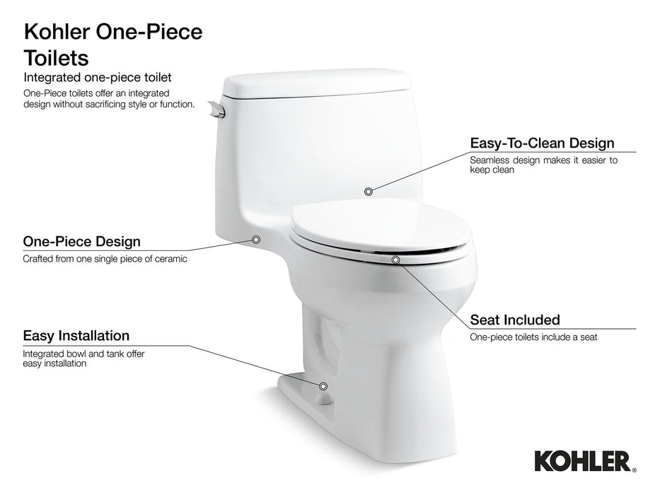 KOHLER K-3983-S Reach One-piece compact elongated toilet with skirted trapway, dual-flush
