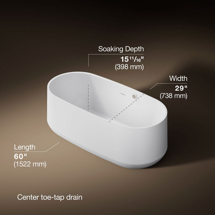 KOHLER K-40222-GH Ceric 60" x 29" Freestanding Heated BubbleMassage™ Air Bath
