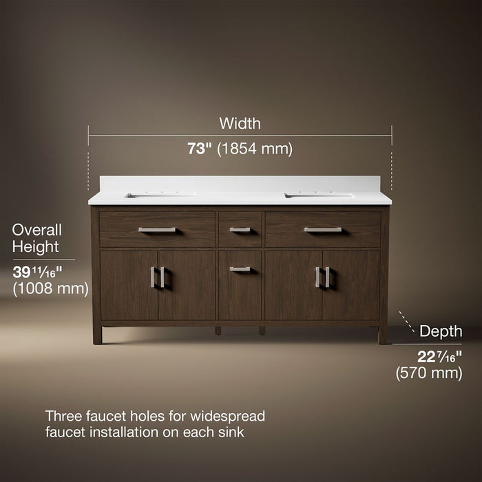 KOHLER K-40642-BD1 Kresla 72" bathroom vanity cabinet with sinks and quartz top