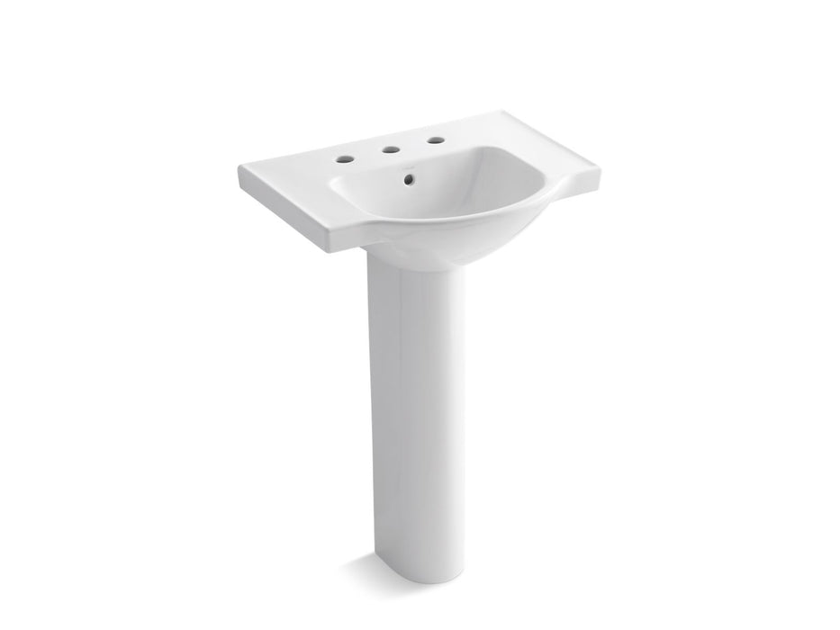 KOHLER K-5266-8 Veer 24" rectangular pedestal bathroom sink, white