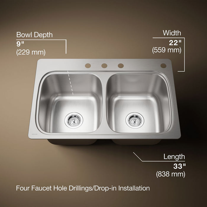 Kohler Verse 33" top-mount double-bowl kitchen sink