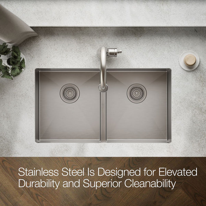KOHLER Strive 32" undermount double-bowl kitchen sink with accessories