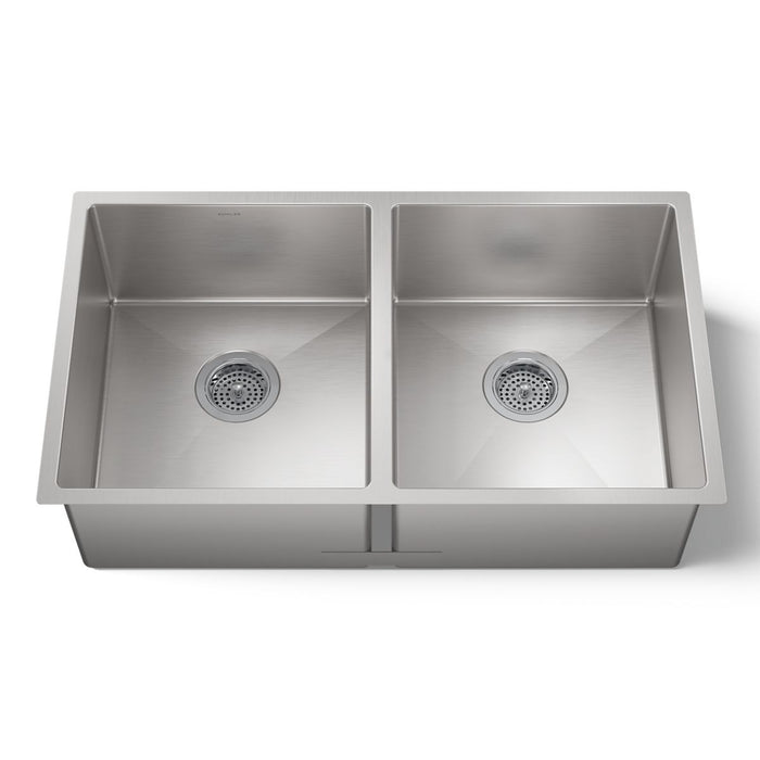 KOHLER Strive 32" undermount double-bowl kitchen sink with accessories