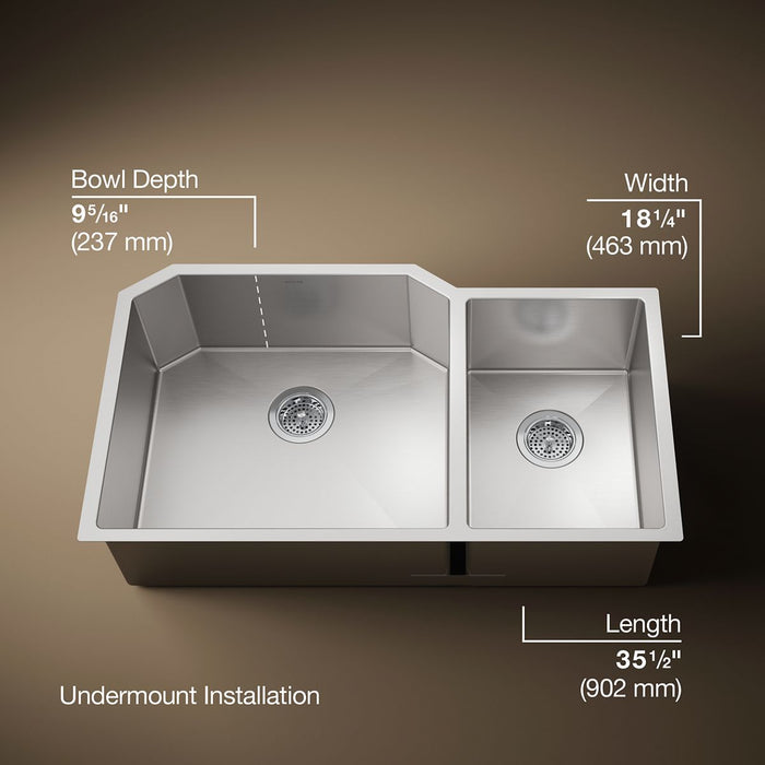 KOHLER Strive 35-1/2" undermount double-bowl kitchen sink