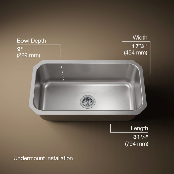 KOHLER Undertone 31-1/4" undermount single-bowl kitchen sink