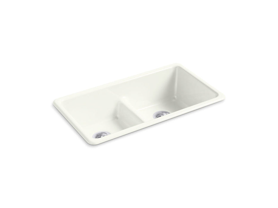 KOHLER K-5312 Iron/Tones Smart Divide 33" top-/undermount double-bowl kitchen sink, dune