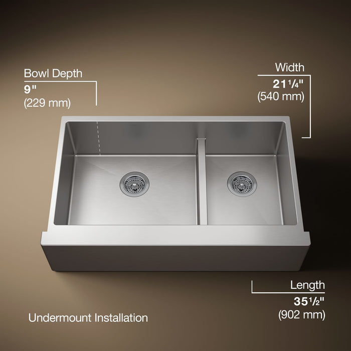 KOHLER K-5416 Strive Smart Divide 35-1/2" undermount double-bowl farmhouse kitchen sink