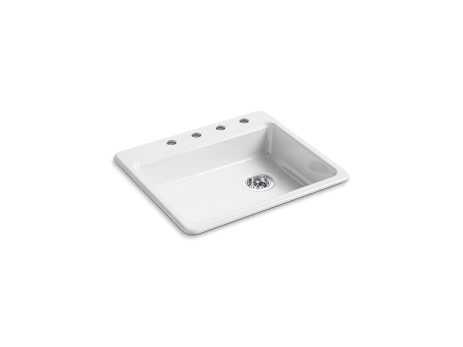 KOHLER K-5479-4 Riverby 25" top-mount single-bowl kitchen sink, white