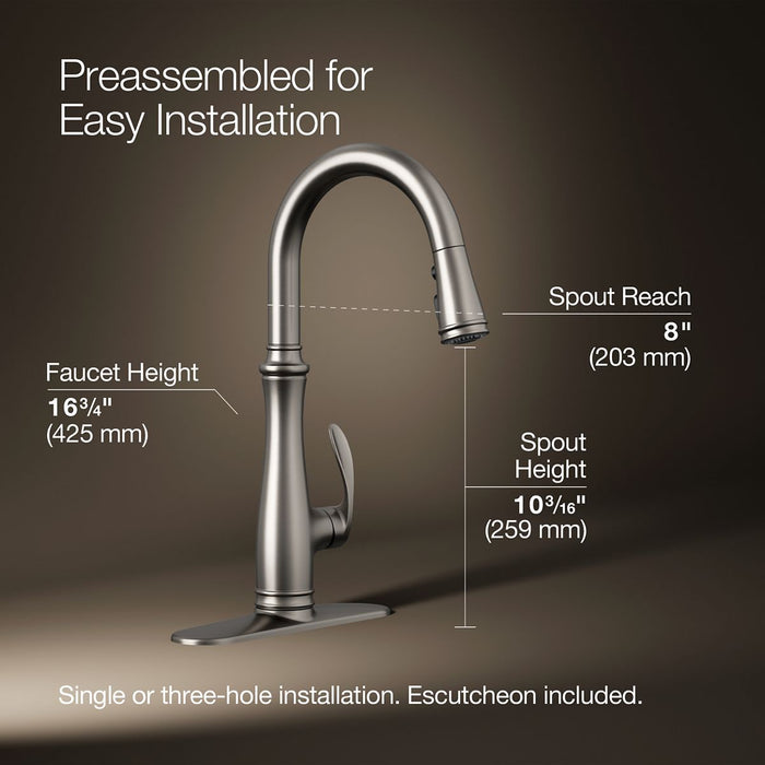 KOHLER Bellera Pull-down kitchen sink faucet with three-function sprayhead
