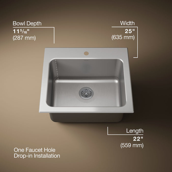 KOHLER K-5798-1 Ballad 25" top-mount single-bowl utility sink