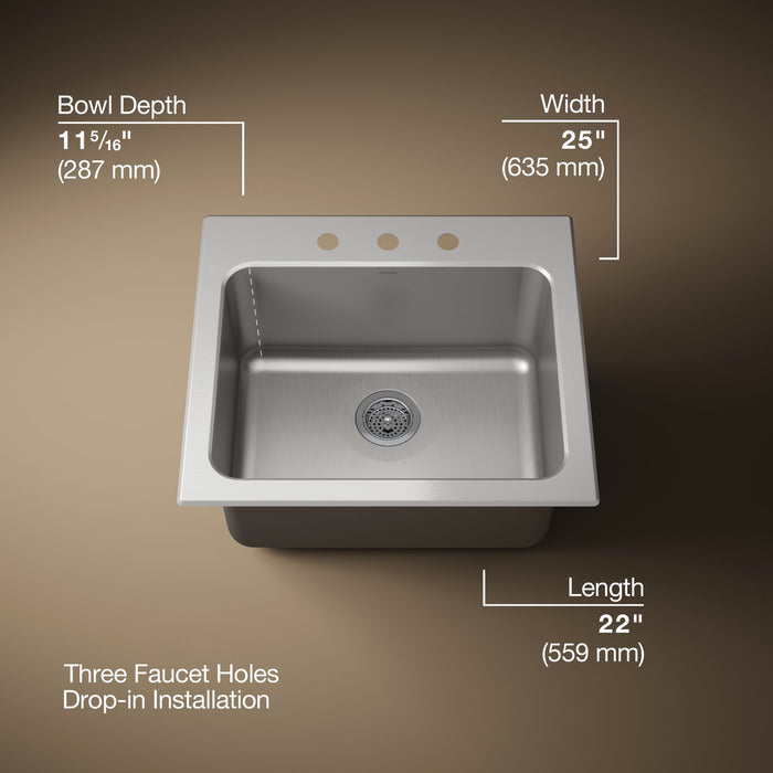 KOHLER K-5798-3 Ballad 25" top-mount single-bowl utility sink