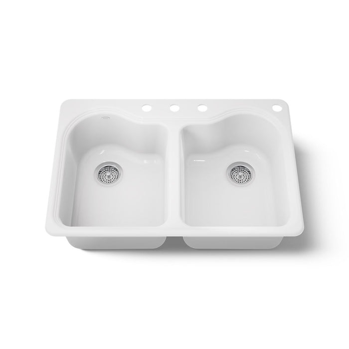 KOHLER K-5818-4 Hartland 33" top-mount double-bowl kitchen sink, white - view 5