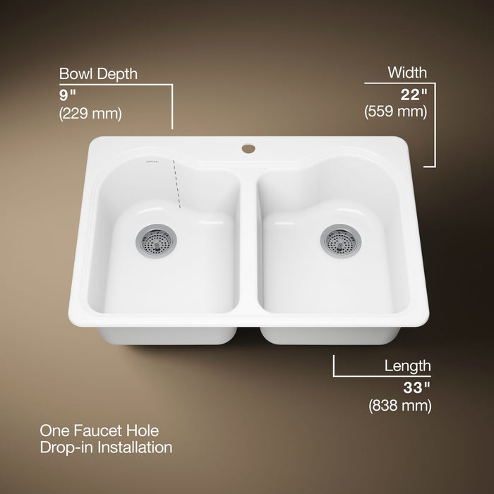 KOHLER K-5818-1 Hartland 33" top-mount double-bowl kitchen sink