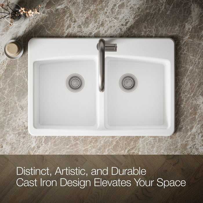 KOHLER K-5846-1 Brookfield 33" top-mount double-bowl kitchen sink, white - view 3