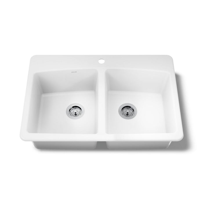 KOHLER K-5846-1 Brookfield 33" top-mount double-bowl kitchen sink, white - view 4