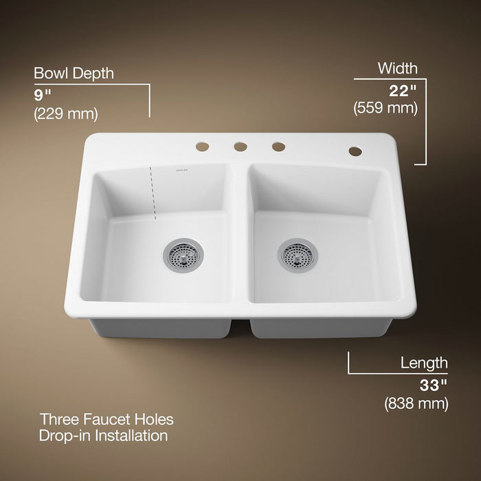 Kohler Brookfield 33" top-mount double-bowl kitchen sink